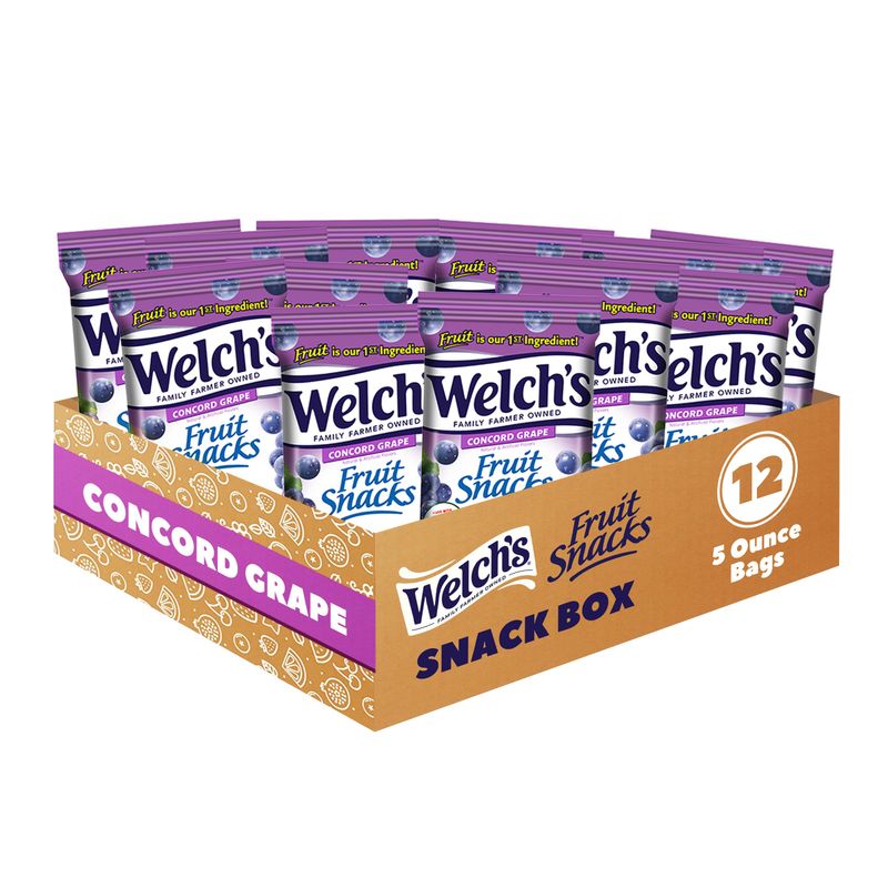 Welch's Fruit Snacks, Concord Grape, Perfect for School Lunches, Sharing Size Bags, 5 oz (Pack of 12)
