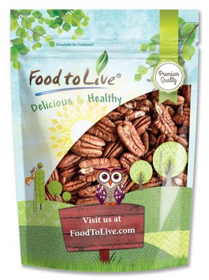 Food to Live - Pecan Halves, 1 Pound Raw Pecan Nuts, Large Size, Unsalted, Unsweetened, Vegan, Kosher, Shelled, Bulk. Good source of Magnesium, Calcium. Great for Pecan Pie.