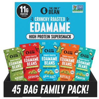The Only Bean High Protein Snacks, Healthy Office Snacks, Healthy Snacks for Adults and Kids for Lunch, Vegan, Low Carb &amp; Gluten Free - Edamame Beans Snack, Variety Pack - 0.9oz (Pack of 45)
