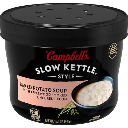 Campbell&#39;s Slow Kettle Style Baked Potato Soup with Applewood Smoked Uncured Bacon, 15.5 oz Microwavable Bowl