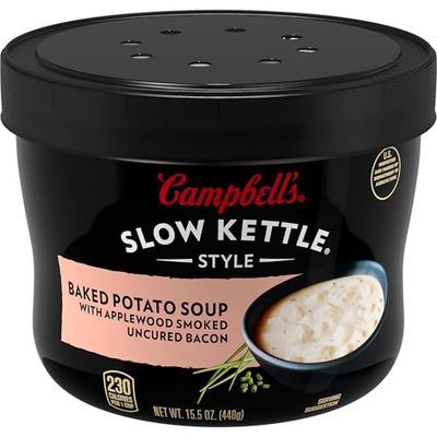 Campbell&#39;s Slow Kettle Style Baked Potato Soup with Applewood Smoked Uncured Bacon, 15.5 oz Microwavable Bowl