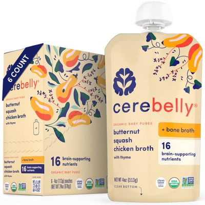 Cerebelly Organic Baby Food Pouches - Organic Chicken Bone Broth Pouches  Protein, Healthy Fats, Non-GMO  Baby Food Meals  4 Ounce BPA-Free Toddler Pouches  Butternut Squash &amp; Rosemary  6 Count