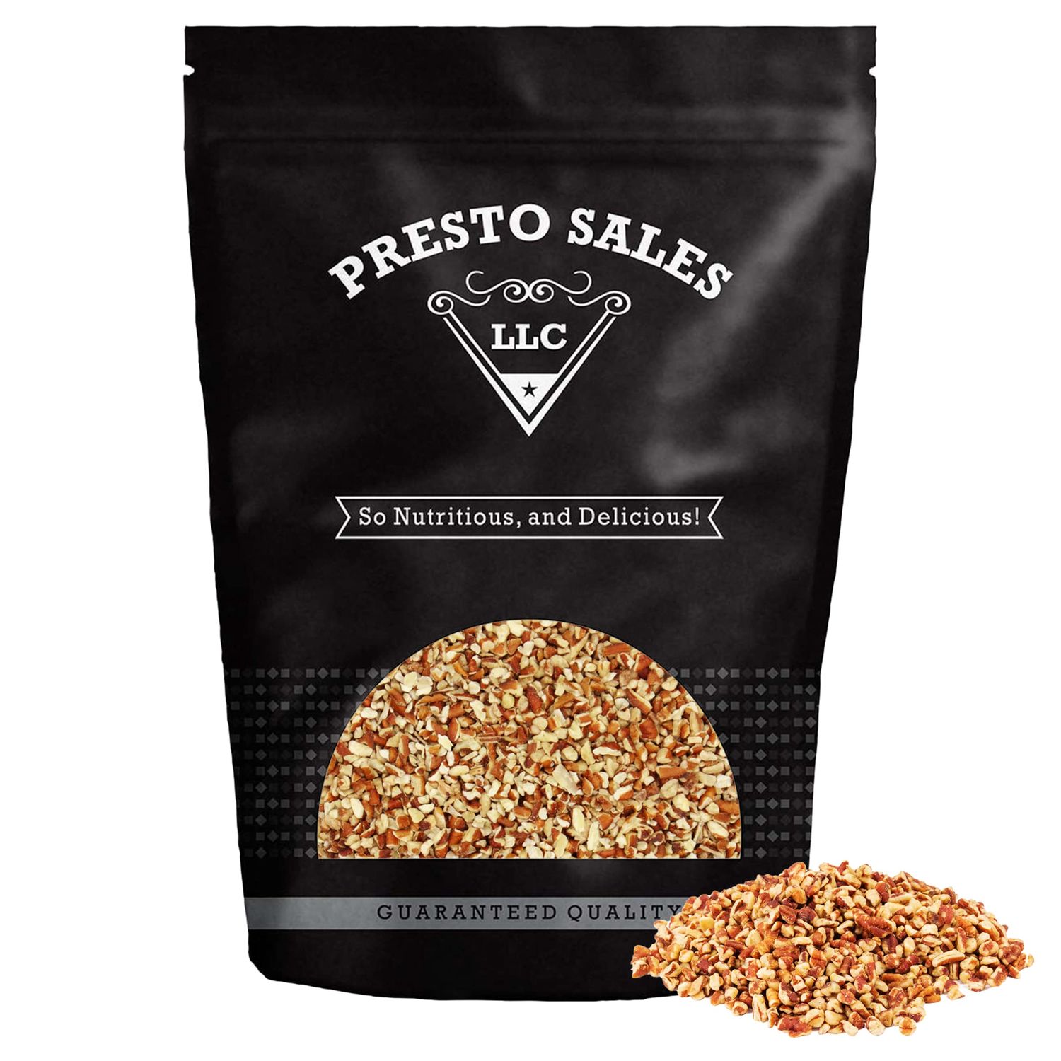 Presto Sales Small Chopped Pecans 80 oz  Raw, Unsalted, Natural  Non-GMO, Keto/Paleo, Vegan  Raw Pecans Perfect Low-Cholesterol, Low-Fat, Dairy-Free and Sugar-Free Diets  Resealable 5 lbs Bag