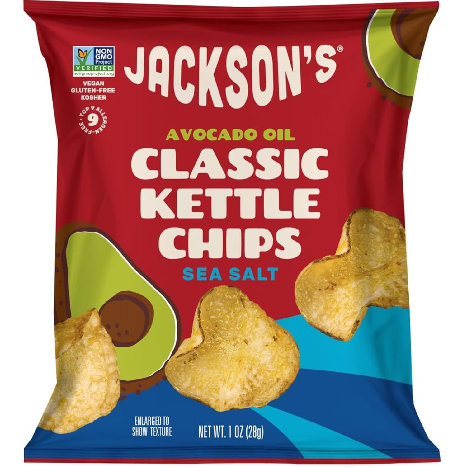 Jacksons Potato Classic Kettle Chips with Sea Salt (1oz, Pack of 15) - Made with Premium Avocado Oil - Allergen-friendly, Gluten Free, Peanut Free, Vegan, Kosher - Shark Tank Product