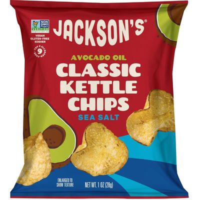 Jacksons Potato Classic Kettle Chips with Sea Salt (1oz, Pack of 15) - Made with Premium Avocado Oil - Allergen-friendly, Gluten Free, Peanut Free, Vegan, Kosher - Shark Tank Product