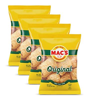 Mac&#39;s Crunchy Chicharrones, Low Carb, Keto Friendly Snack (Original, 5 Ounce, Pack of 4)