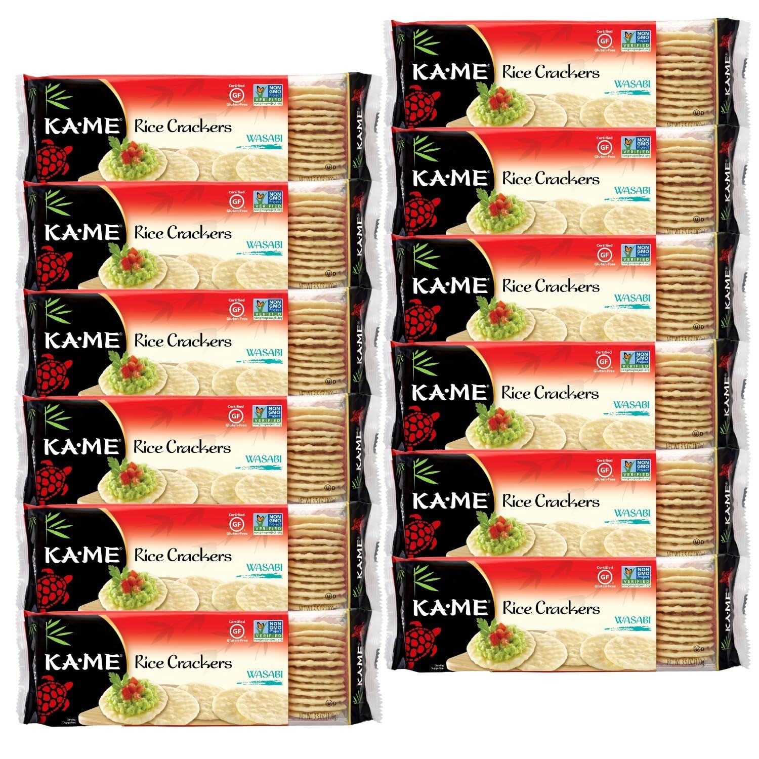 Ka-Me Rice Crackers Gluten Free And Non GMO Verified - Wasabi (Pack of 12)