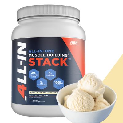 Alpha Gold Nutrition All-in-One Muscle Building Stack - Vanilla Whey Protein Isolate, Creatine Monohydrate, HMB, and L-Glutamine, 4 Products in one, Nothing Artificial, 30 Servings