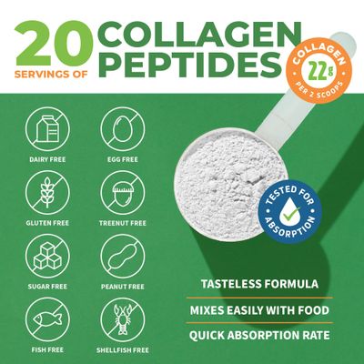 Collagen Peptides Powder Unflavored - Hydrolyzed Collagen Protein Powder Type 1, 2 &amp; 3 - Grass Fed Keto Collagen Powder for Women &amp; Men - Vital Hair, Skin, Nails, Joints, Recovery, 11g Per Serving