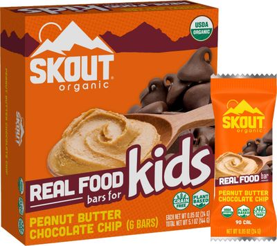 Skout Organic Peanut Butter Chocolate Chip Real Food Bars for Kids (6 Pack)  Organic Snacks for Kids  Plant-Based Nutrition,  Vegan  Gluten, Dairy, Grain &amp; Soy Free