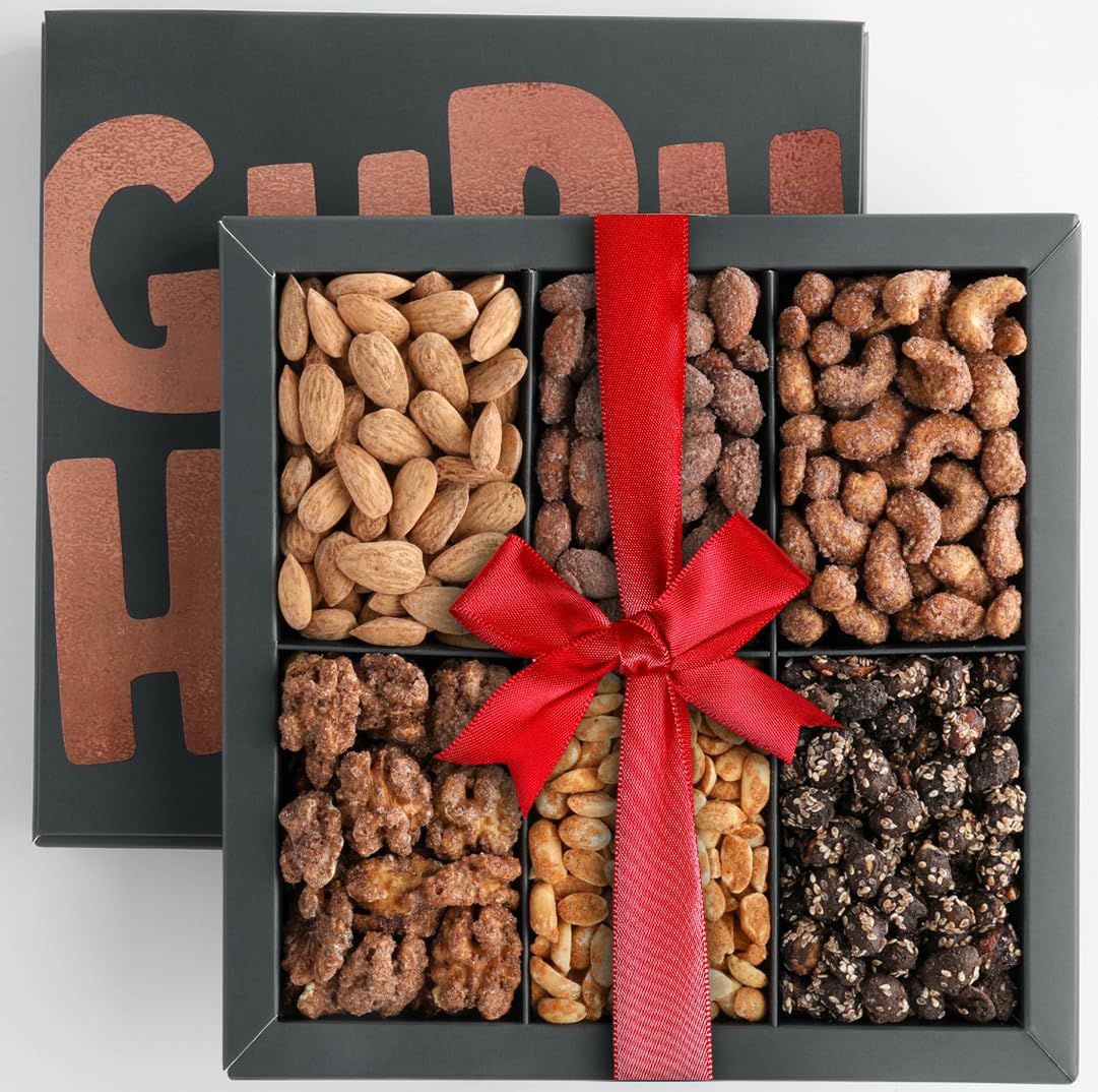 Nut Gift Basket Roasted Salted Mixed - Gourmet Nuts Dad Birthday Gift Nut Gift Baskets - Nuts Gift Box For Valentines Day, Thanksgiving, Fathers Day, Birthday - Nut Gifts Men &amp; Women by GURU HUNU