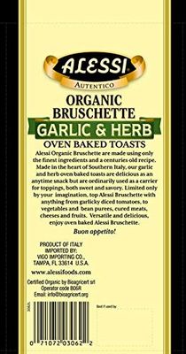 Alessi Organic Italian Garlic &amp; Herb Flavor Bruschette, Non GMO, USDA Organic, 5 Ounce (Pack Of 8)