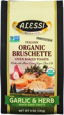Alessi Organic Italian Garlic &amp; Herb Flavor Bruschette, Non GMO, USDA Organic, 5 Ounce (Pack Of 8)