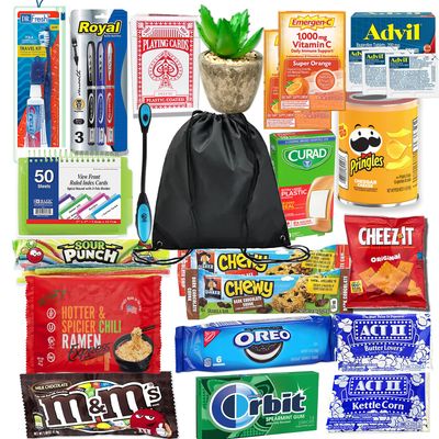 COLLEGE ESSENTIAL CARE PACKAGE, Gift Box for Dorm - Get Well Gift basket - Military gift basket, Snacks candy and game School supply &amp; self-care items
