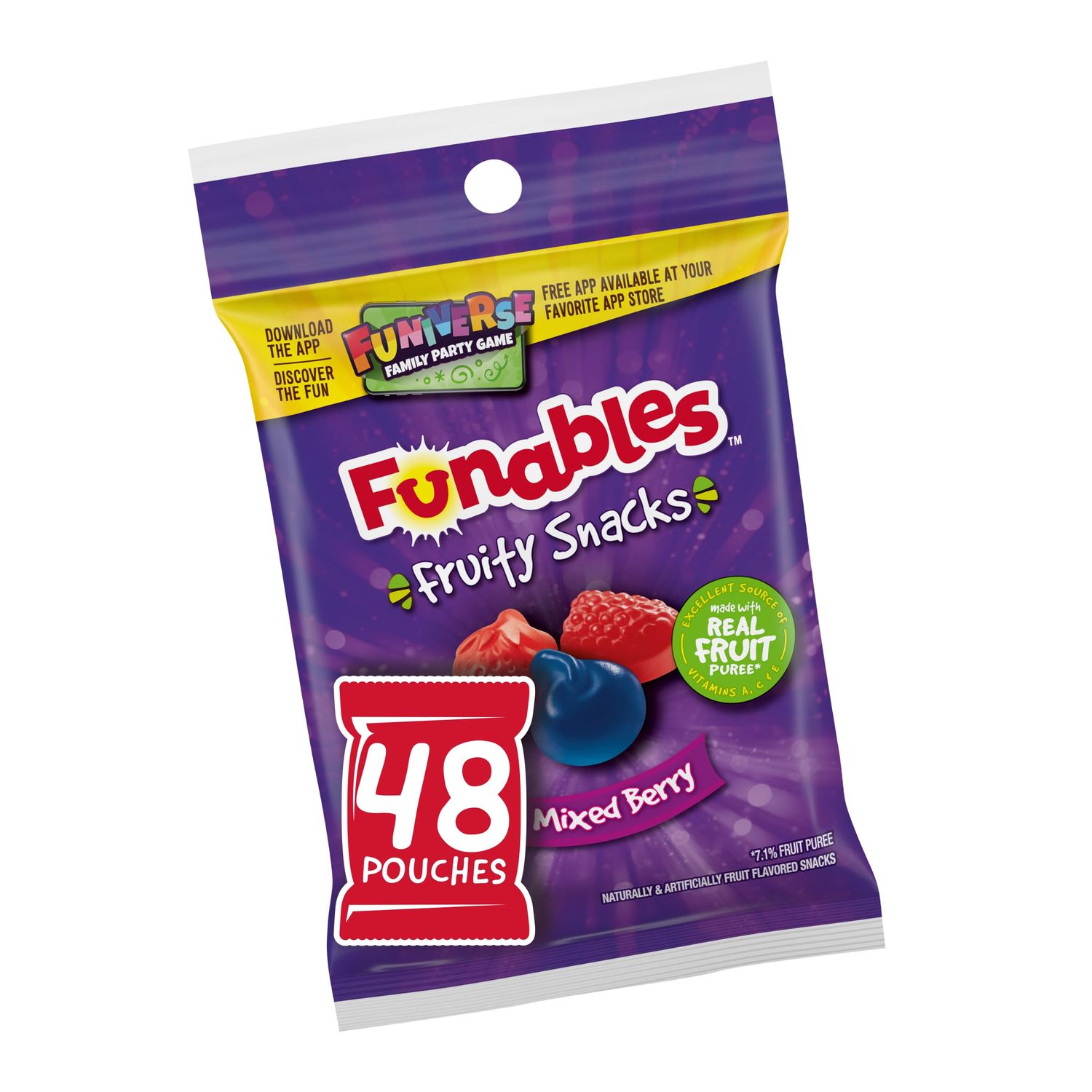 Funables Fruit Snacks, Mixed Berry Snacks, 2.5 Ounce Pouches (Pack of 48)