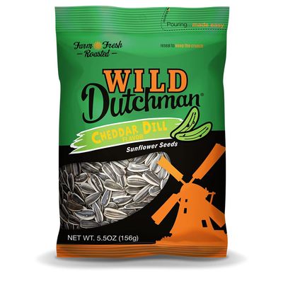 Wild Dutchman Roasted Sunflower Seeds in a Resealable Bag for Ultimate Freshness and an Easy Pour Snack, Cheddar Dill, 5.5 oz (Pack of 12)