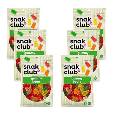 Snak Club Gummy Bears, Assorted Fruit Gummies, Bulk Candy, Fun Flavors Include Lemon, Orange, Strawberry, Apple, Pineapple, Gluten-Free Snacks, 7.5 oz Resealable Bags, 6 Pack