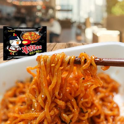 Journey of Asia "Korean Spicy Ramen Box" 3 Buldak Ramen "Original, Cheese, Carbo 1 Korean Spicy Rice Cake Tteokbokki 1 Korean Sweet Drink 4 Chopsticks Asian Snack Box Gift