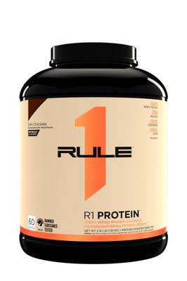 Rule One Proteins Naturally Flavored R1 Protein - Pure Whey Isolate and Hydrolyzed Whey Isolate Protein Powder with Natural Flavors, 25g Protein, &amp; 6g BCAAs Per Serving (4.3 Pounds, Dark Chocolate)