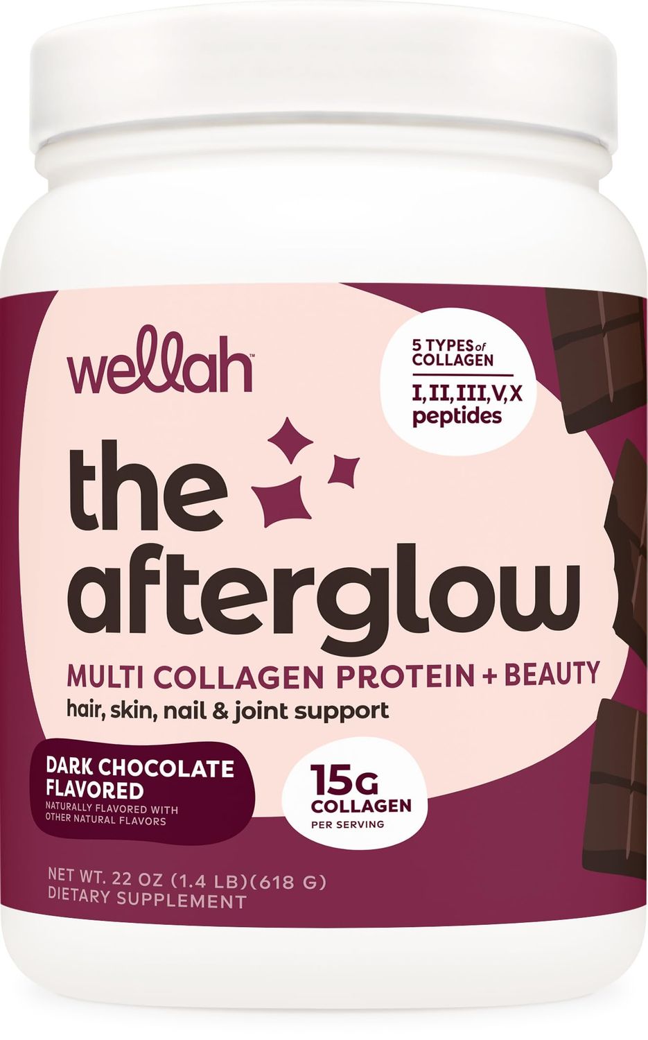 Wellah The Afterglow Multi Collagen Protein  Beauty (Dark Chocolate Flavored) 30 Servings