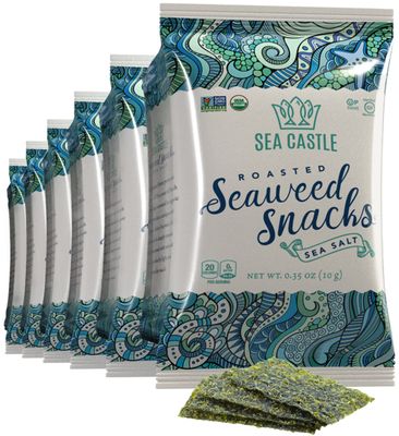 Sea Castle Organic Roasted Seaweed Snack with Sea Salt .35 Oz. (6 Pack) Gluten Free, Keto Friendly, Non GMO Verified, Kosher