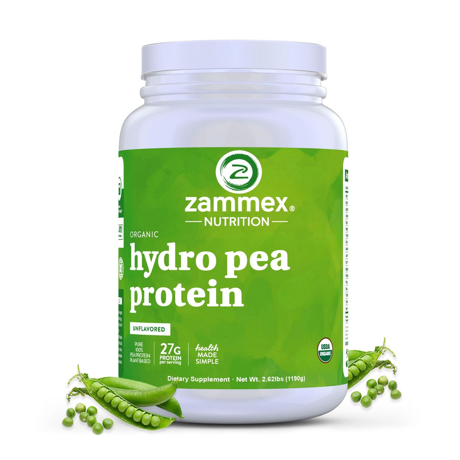 Zammex Organic Pea Protein Powder, 27g Proteins Per Serving,Plant Based 100% Vegan Canada Pea Powder, Gluten Free, Non-GMO,No Additives,Easy to Digest, 2.62lbs, Natural Flavor