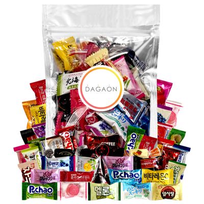 Dagaon - Korean Japanese Candy - 40 Pieces. Assortment of Candies from Korea and Japan. Hard Candy, Gummy, Jelly and Tafffy. Variety of Long Lasting Flavors and Wrapped Individually.