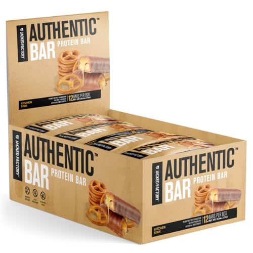 Jacked Factory Authentic Bar Kitchen Sink Protein Bars - Tasty Meal Replacement Energy Bars  16g Whey Protein Isolate, Natural Sugars from Pure Honey, Healthy Fat Peanut Butter Foundation  12 Pack