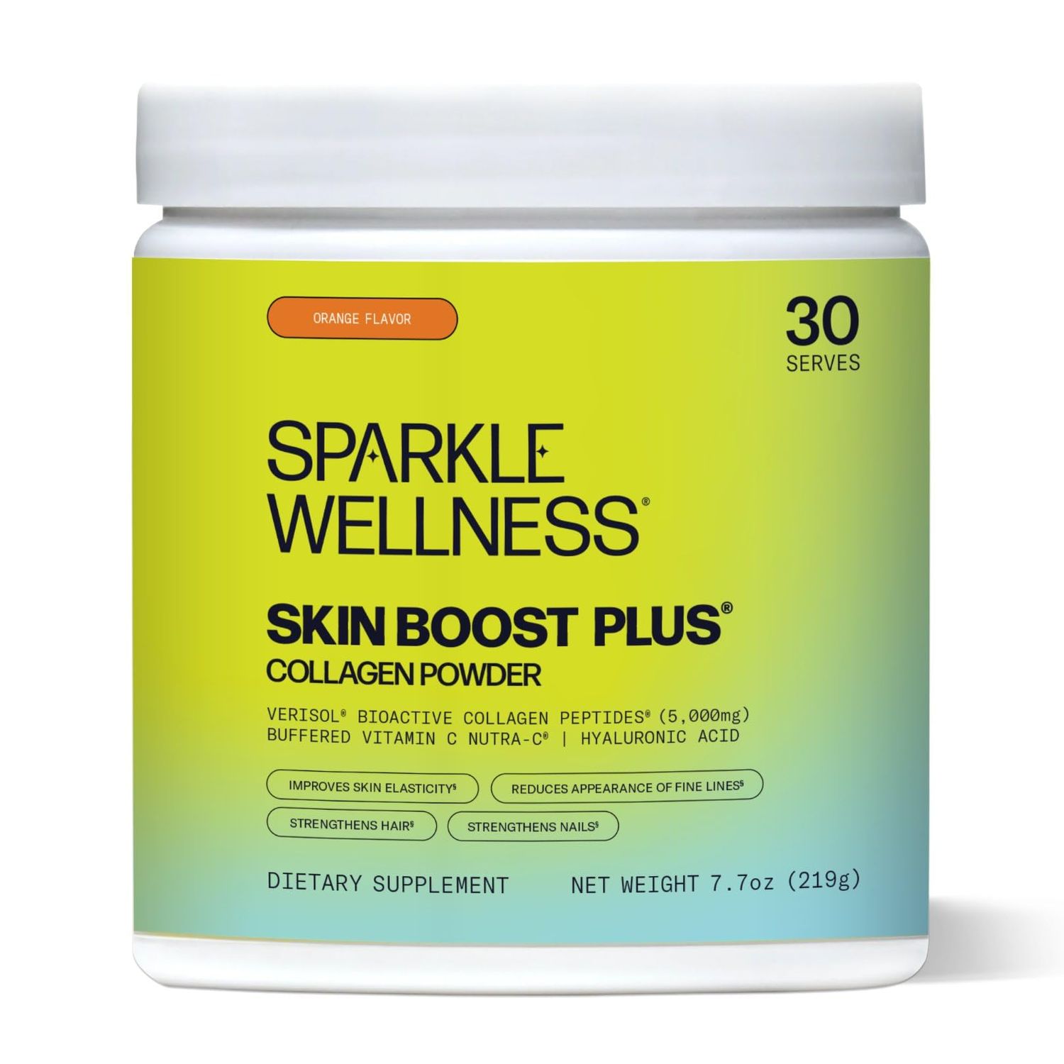 Sparkle Wellness Skin Boost Plus Verisol Collagen Peptides Protein Powder Vitamin C Orange Plus Supplement Drink, 7.7 oz