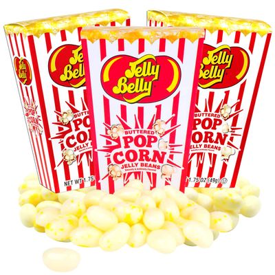 Sweetzo Buttered Popcorn Jelly Beans Party Favor Boxes, Mini Box Movie Night Candy Snack Pack, Gourmet Chewy Candies - 1.75 Ounce Each (Pack of 3)