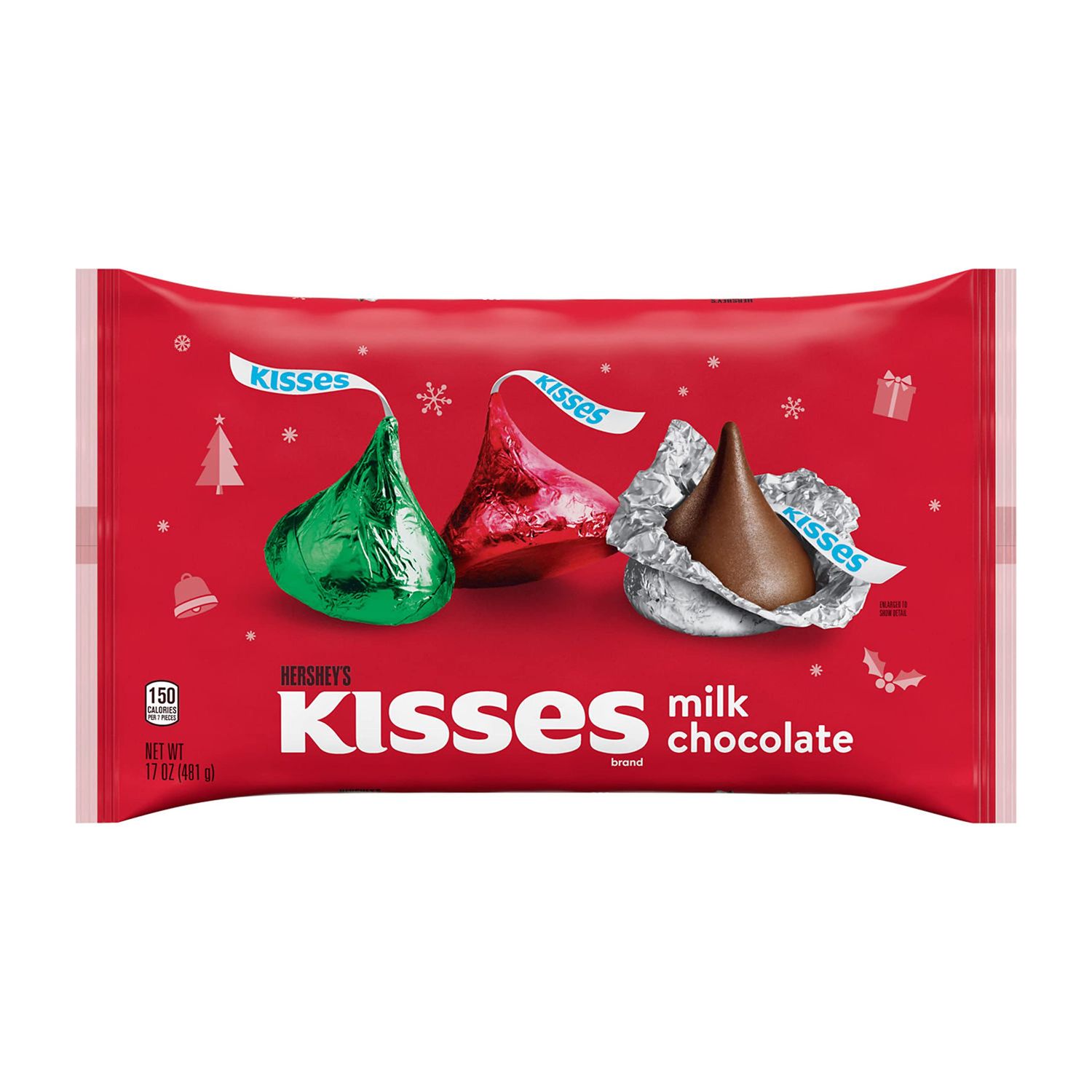 HERSHEY&#39;S KISSES Milk Chocolate, Christmas Candy Bag, 17 oz