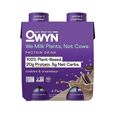 OWYN 100% Vegan Plant-Based Protein Shake, Cookies &amp; Creamless, 4 Pack, with 20g Plant Protein, Omega-3, Prebiotic Supplements, Superfoods Greens Blend, Gluten-Free, Soy-Free, Non-GMO