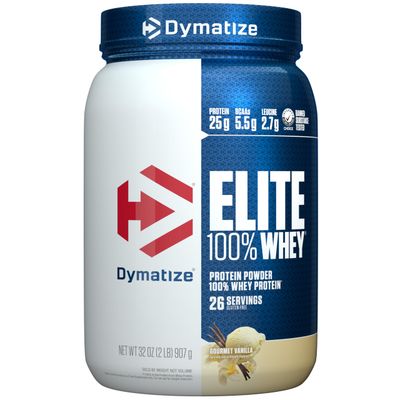 Dymatize Elite 100% Whey Protein Powder, L-Leucine, Quick Absorbing &amp; Fast Digesting for Optimal Muscle Recovery, Gourmet Vanilla, 32 Oz