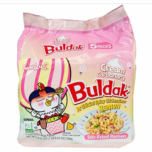 SPICEBRO Korean Spicy Ramen Buldak Ramen Asian Snack Buldak Ramen Cream Carbonara Flavor 24.65 oz (Pack of 5) 140g x 5
