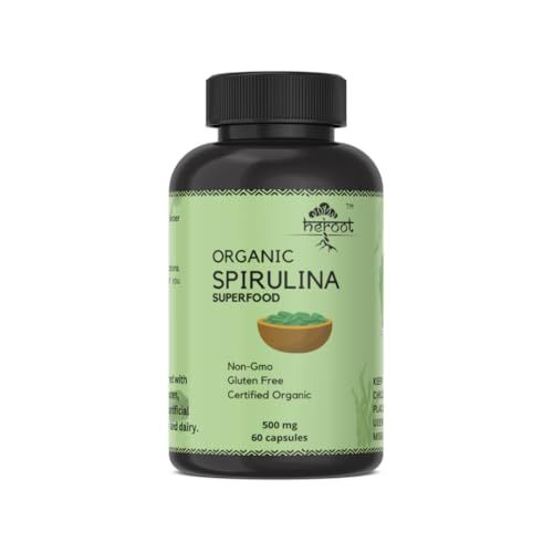 Heroot Organic Spirulina Protein Powder Capsules - Vitamins &amp; Minerals for Energy - Vegetarian, Gluten Free 100% Pure Superfood for Optimal Health (120 Capsules)