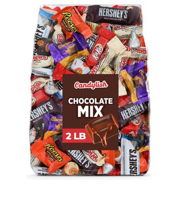 Chocolate Candy Mix - 2 LB Bulk Assorted Individually Wrapped Full-Size and Miniature Chocolates, including, Hershy Bars, and Peanut Butter Cups - Ideal for Gifts, Party Favors, and Varied Snacking