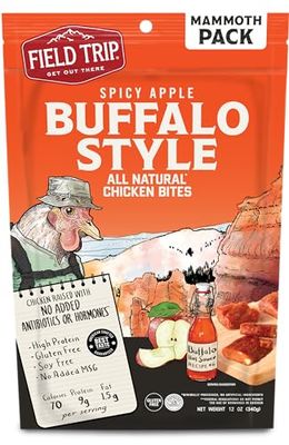 Field Trip Chicken Jerky Bites, All Natural and Gluten Free, Keto and Paleo-Friendly Healthy Snack, Low Calorie, High Protein Snacks with No Nitrates, 12oz Bag, Spicy Buffalo Style