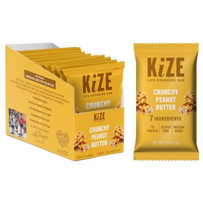 KiZE Energy Bar, Crunchy Peanut Butter, 7 Clean &amp; Simple Real Food Ingredients, 7g Protein, Gluten Free, Non-GMO, Soy Free, Mission Based, High Protein Snacks (10 Count)
