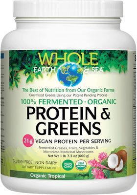 Whole Earth &amp; Sea from Natural Factors, Organic Fermented Protein &amp; Greens, Vegan Whole Food Supplement, Tropical, 1lb 7.3 Oz