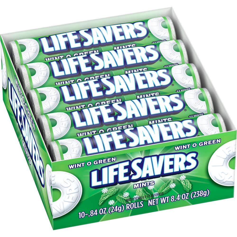 LIFE SAVERS Mints, Wint-O-Green Hard Candy, Single Size Rolls, Hard Candies, Bulk Mints, .84 Ounce, 20 Count Box