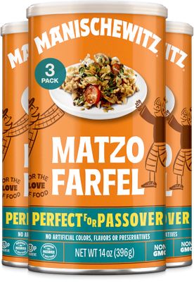 Manischewitz Matzo Farfel, 14oz (3 Pack) Resealable Canister, Sodium Free, No Artificial Colors or Flavors, Non GMO, Kosher For Passover &amp; Year Round