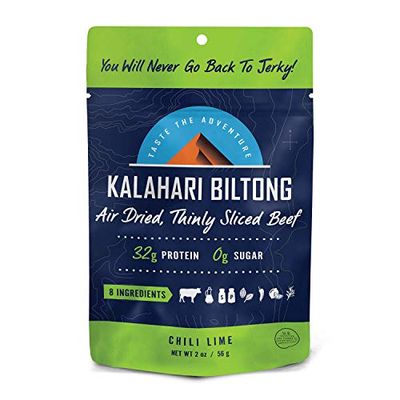 Lime Chili Kalahari Biltong, Air-Dried Thinly Sliced Beef, 2oz (Pack of 8), Sugar Free, Gluten Free, Keto &amp; Paleo, High Protein Snack