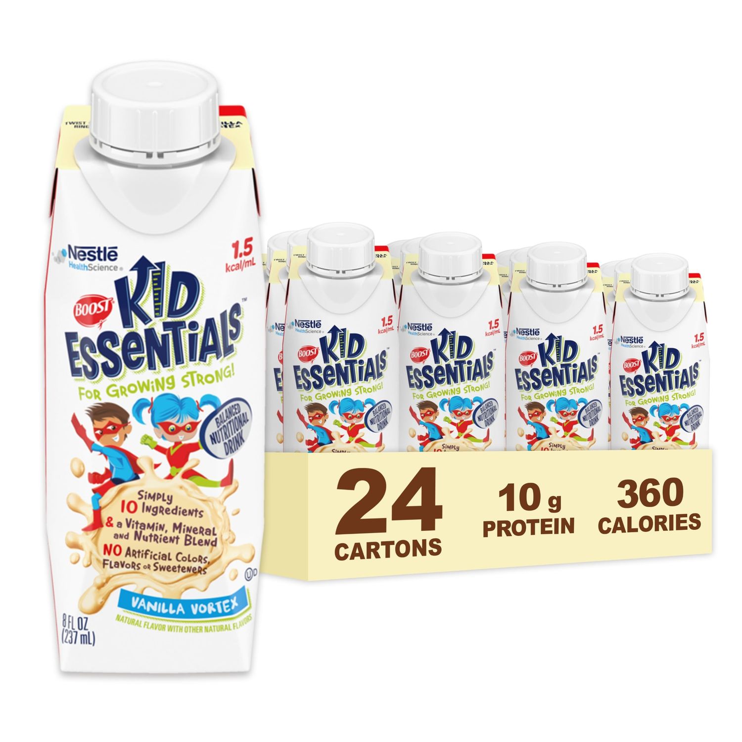 BOOST KID ESSENTIALS 1.5 Balanced Nutritional Drink for Children, Vanilla Vortex, 24 Count