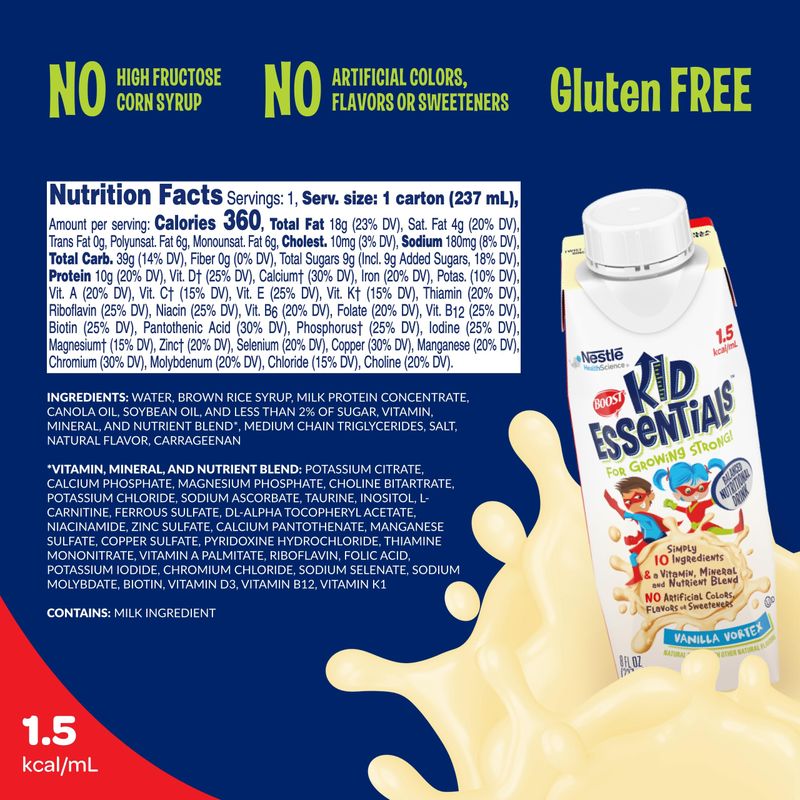 BOOST KID ESSENTIALS 1.5 Balanced Nutritional Drink for Children, Vanilla Vortex, 24 Count