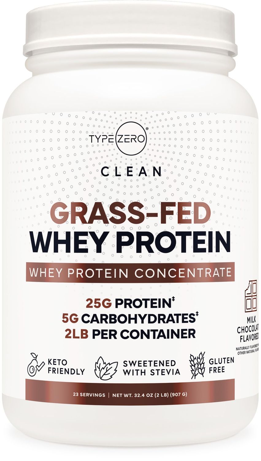 Type Zero Grass-Fed Whey Protein Concentrate (Milk Chocolate Flavored) 2 LBS - Gluten-Free, WPC