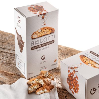 Gusta Authentic Biscotti Cookies Made in Tuscany, Italy - Classic Almond - Original Two Bites Size - All Natural Ingredients - Fresh &amp; Genuine Italian Dessert Treats - 17.64oz
