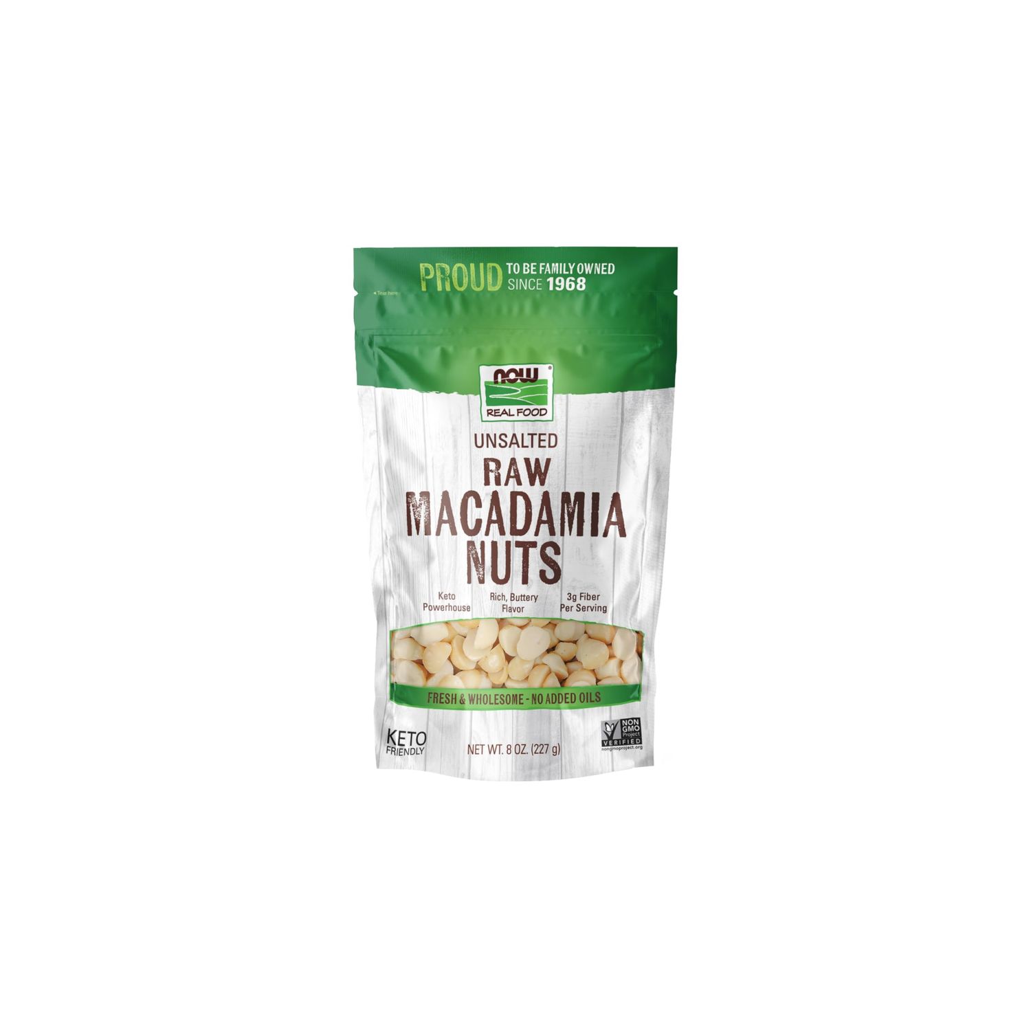 NOW Foods, Raw Macadamia Nuts, Unsalted, Good Source of Fiber, Non-GMO Project Verified, 8-Ounce (Packaging May Vary)