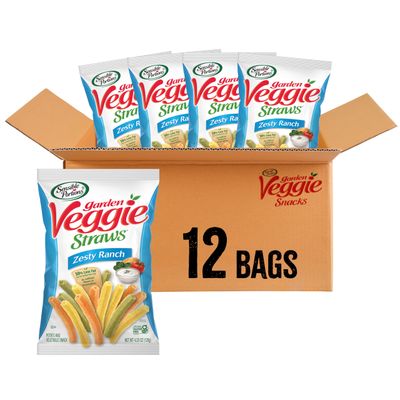 Sensible Portions Veggie Straws, Zesty Ranch Flavor, Gluten-Free Chips, 4.25 Ounce Bag, 12-Pack