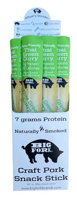 Craft Pork Meat Stick, High Protein Snack Sticks, Thai Green Curry Flavor, 20 X 1 oz. Sticks, 50 Calories, 7g Protein, Soy-Free, Gluten-Free, Waygu of Pork - Big Fork