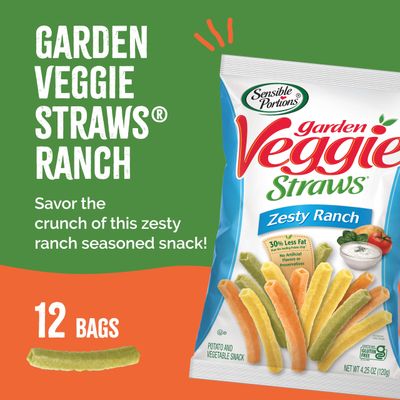 Sensible Portions Veggie Straws, Zesty Ranch Flavor, Gluten-Free Chips, 4.25 Ounce Bag, 12-Pack